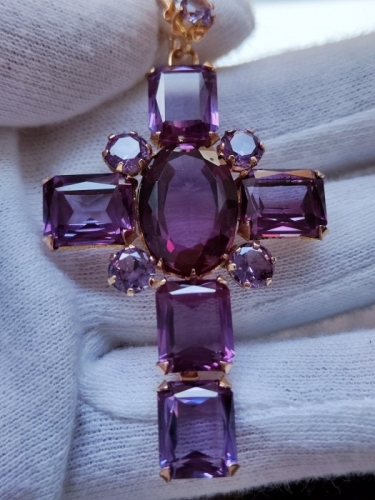 Cruciulita cruce aur 14k cu alexandrite alexandrit unicat urias