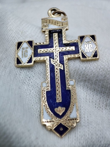 Cruciulita cruce aur Rusia imperial rusesc 56 zolotnik Slava Ortodoxa Ortodox cu email unicat