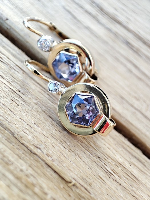 Cercei aur 14k cu diamante si tanzanite