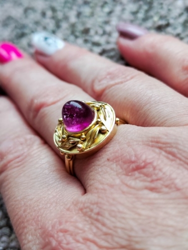 Inel aur 18k cu turmalina de rubelit naturala rubellit