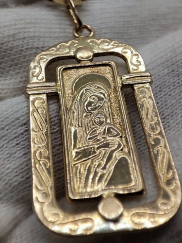 Lantisor Lant Aur 14K Retro Rusia Rusesc Pandantiv Sfanta Maria si Iisus