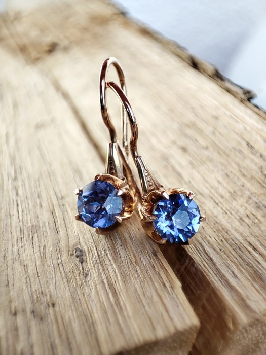 Cercei Aur 14K Rusia Rusesti 583 Cu Spinel Aqua Blue
