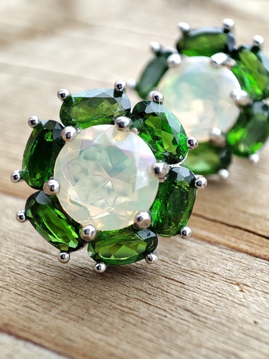 925 CERCEI ARGINT CU OPAL SI CROM DIOPSIDE (47)