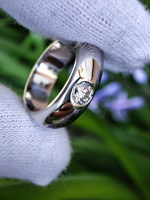 Inel aur alb 14k cu diamant brilliant confort fit traditional de logodna  unicat