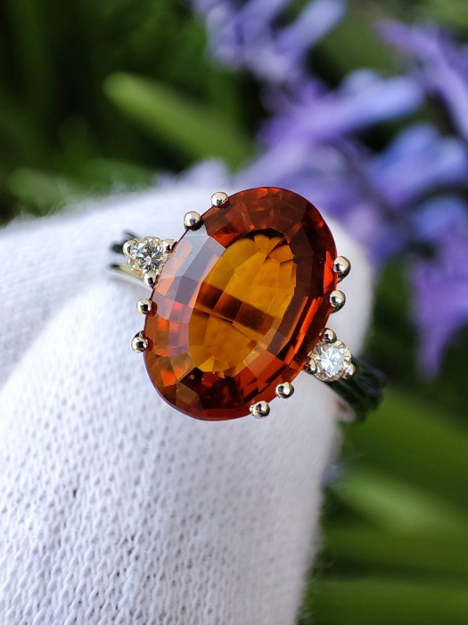 Inel aur 14k cu citrin madeira si diamante unicat