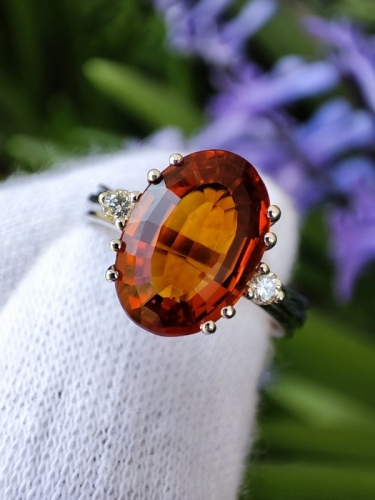 Inel aur 14k cu citrin madeira si diamante unicat