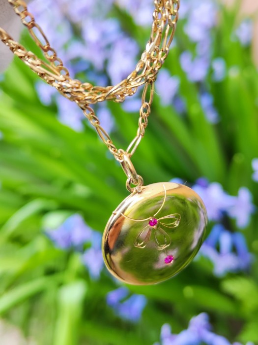 Pandantiv amuleta aur 14k cu rubine pentru poza dubla cu lantisor aur figaro