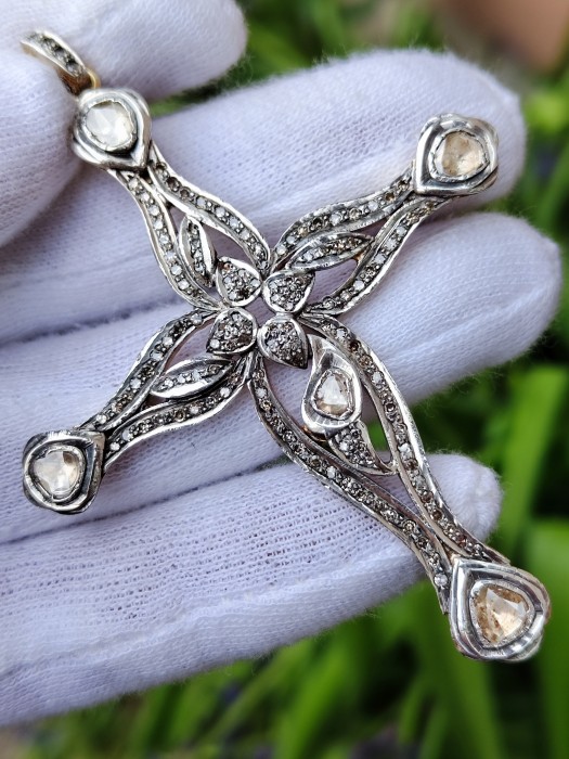 Cruce cruciulita aur 14k argint diamante uriasa unicat