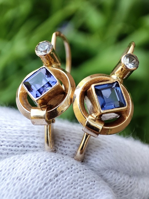 Cercei aur 14k spinel aqua blue si cristal stanca