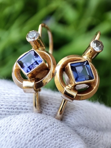 Cercei aur 14k spinel aqua blue si cristal stanca