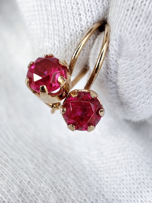 Cercei aur retro 14k 583 rusia rusesti cu rubelit aur rusesc