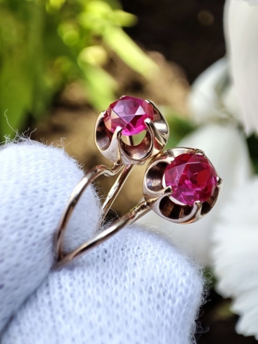 Cercei aur 14k 583 rusia rusesti cu rubelit aur rusesc model tulip