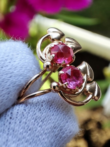 Cercei aur retro 14k 583 rusia rusesti cu rubelit aur rusesc unicat