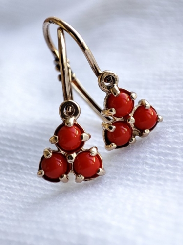 Cercei aur 14k copii fetite adulti coral rosu montura