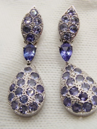 Cercei Aur Alb 14K Cu Tanzanite mireasa nunta ocazie tanzanit natural unicat