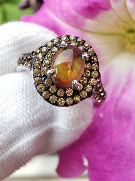 925 Inel Argint Cu Opal Si Safir Masura 15