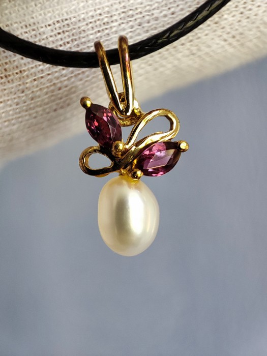 Pandantiv aur 14k cu rubine rubin natural si perla ARTMAX
