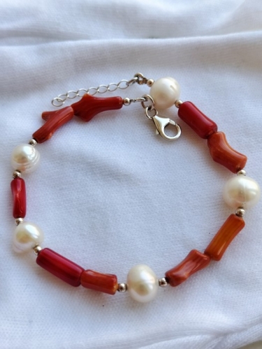 925-BRATARA CU CORAL SI PERLE