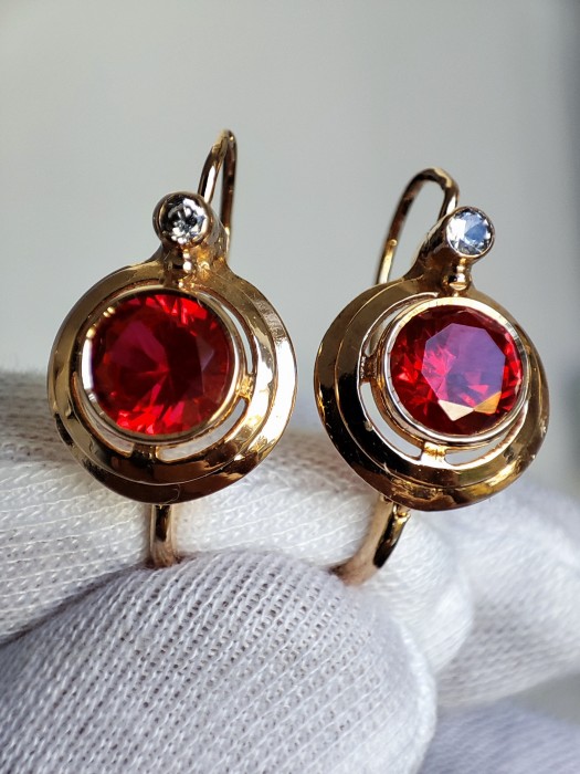 Cercei aur 14k rubelit cristal stanca natural