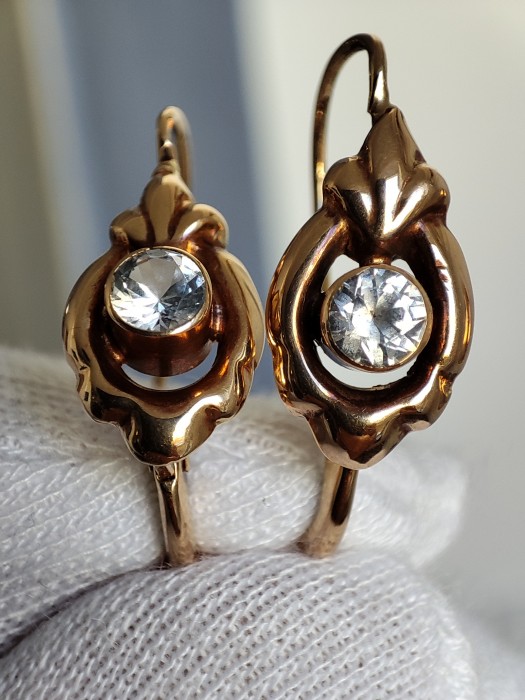 Cercei aur retro 14k cristal stanca natural