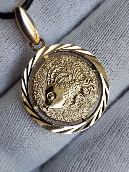 Pandantiv aur retro 583 14k rusia rusesc zodia pesti aur rusesc unicat