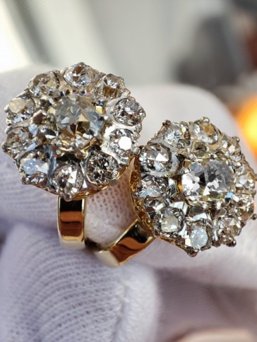 Cercei aur 14k cu diamante old euro cut in Platina germania unicat