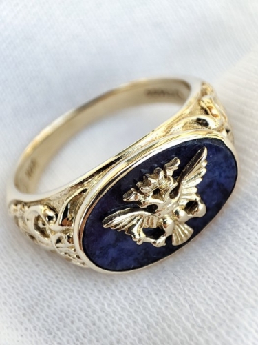 Faberge inel aur 14k lapis lazuli ghiul aur barbatesc diplomat Franklin Mint