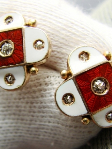 Franta unicat cercei aur 14k cu diamante si email champleve