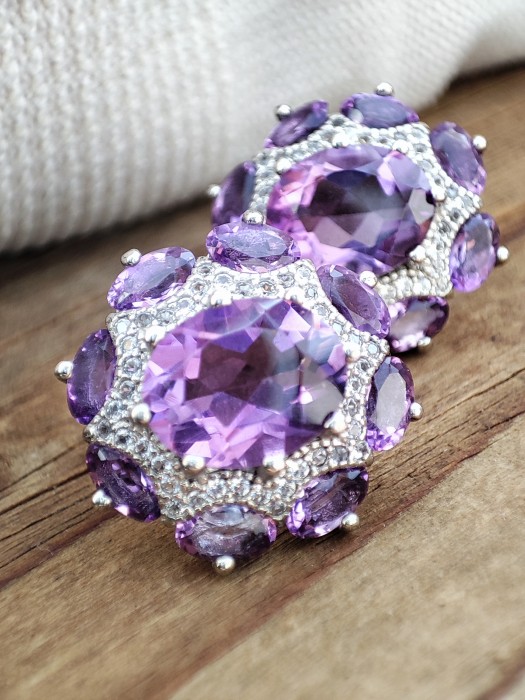 925 CERCEI ARGINT CU AMETIST SI TOPAZ