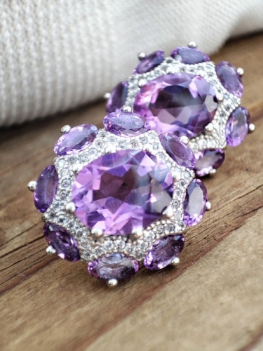 925 CERCEI ARGINT CU AMETIST SI TOPAZ