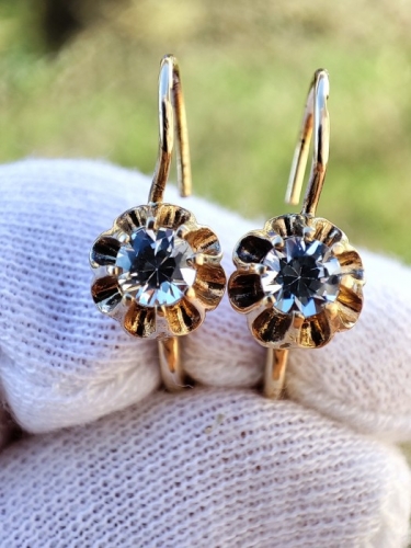 Cercei aur 14k ungaria TULIP cu acvamarin acvamarine unicat copii fetite 5-15ani