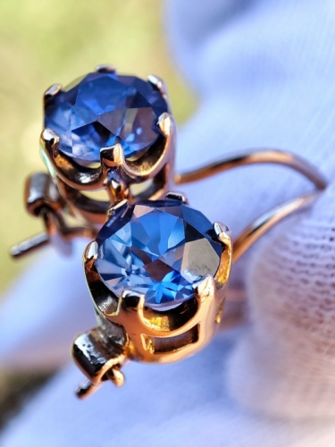Cercei aur 14k rusia 583 traditionali rusesti aur rusesc cu tanzanit tanzanite unicat