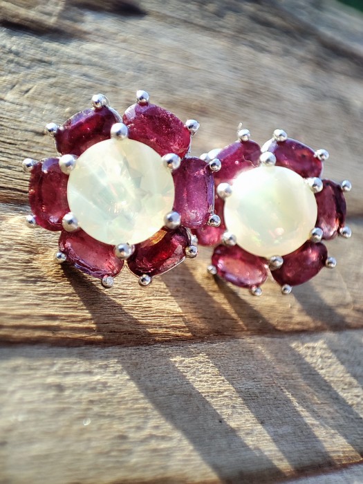925-CERCEI ARGINT CU  OPAL SI RUBIN