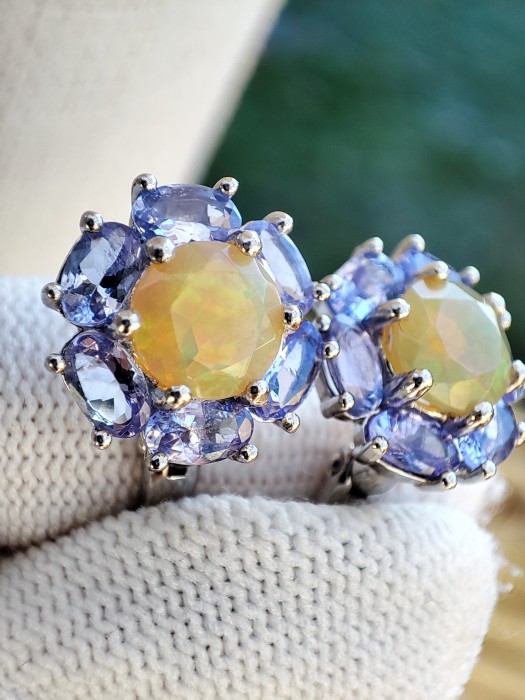 925 CERCEI ARGINT CU OPAL SI TANZANIT