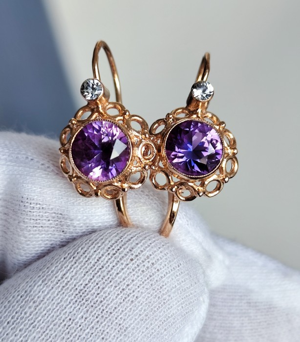 Cercei Aur 14K Austria Lavender Bicolor Si Cristal Stanca