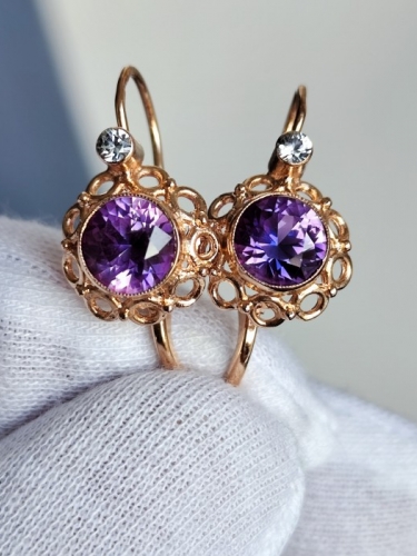 Cercei Aur 14K Austria Lavender Bicolor Si Cristal Stanca
