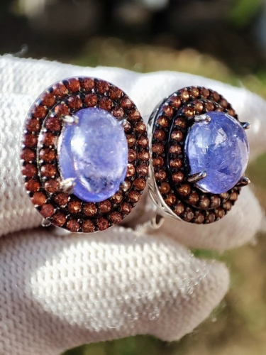 925 CERCEI ARGINT CU TANZANIT SI SAFIR