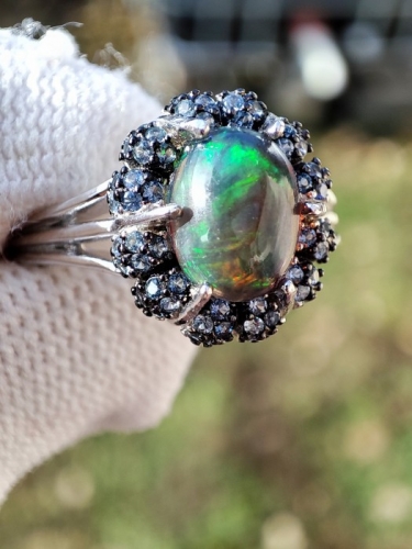 925 INEL ARGINT CU OPAL SI SAFIR MASURA 14.5