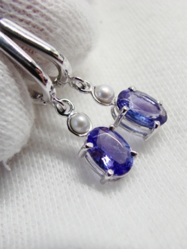 Unicat cercei aur alb 14k cu perle si tanzanite