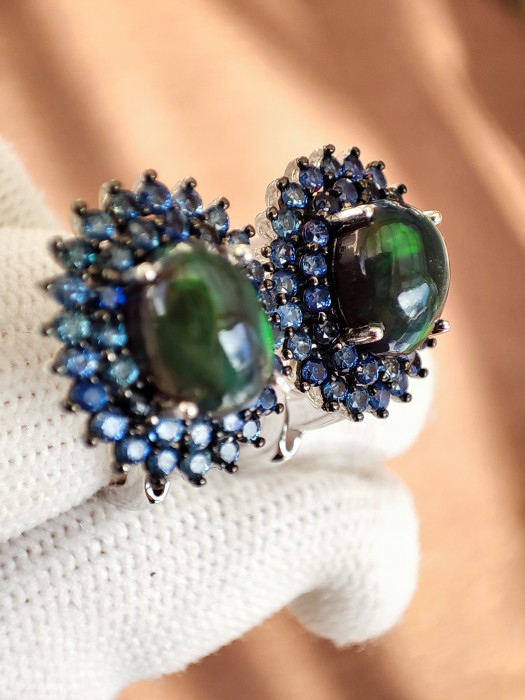 925 Cercei Argint Cu Opal Si Safir