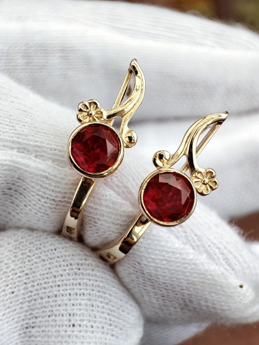 Cercei aur 14k 583 rusia rusesti aur rusesc cercei aur retro traditionali cu rubelit