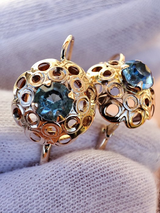 Cercei aur 14k Austria cristal de stanca natural albastru