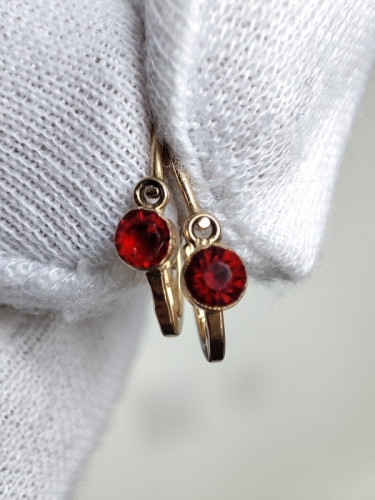 Cercei aur 14k copii fetite noi nascuti cu cristal stanca natural rosu granat