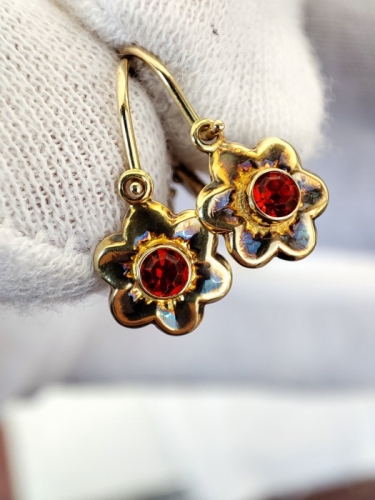 Cercei aur 14k copii fetite noi nascuti cu cristal stanca natural rosu