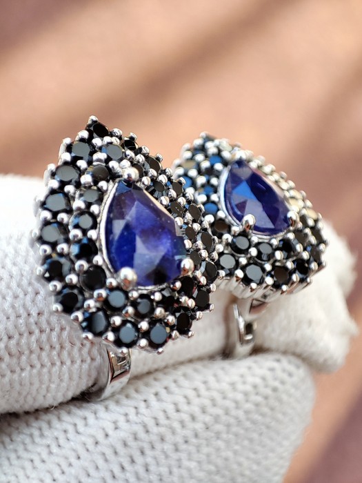 925 CERCEI ARGINT CU SAFIR SI SPINEL