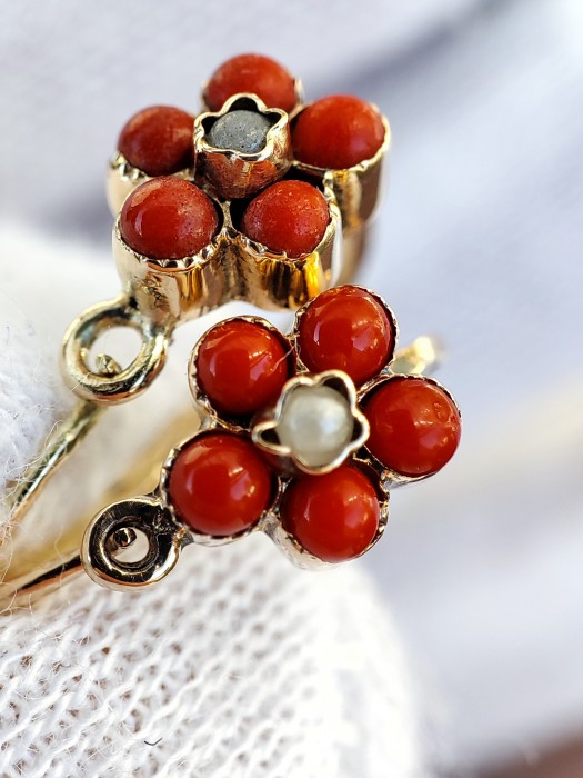 Cercei Aur 14K Copii Fetite Coral Rosu Montura bezel 5 petale 3 modele