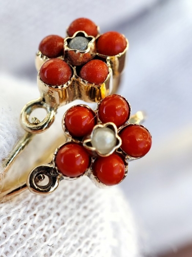 Cercei Aur 14K Copii Fetite Coral Rosu Montura bezel 5 petale 3 modele