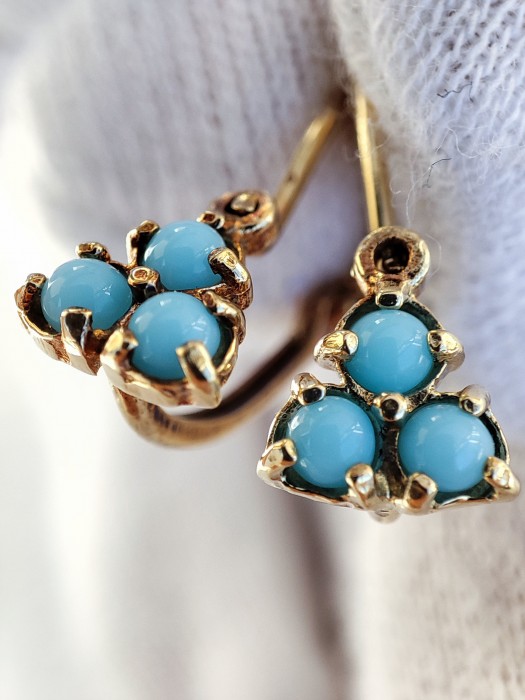 Cercei Aur 14K Copii Fetite Coral Rosu Montura 3 Petale 2 Modele