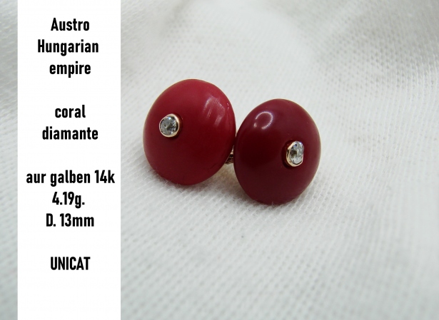 Cercei aur 14k cu Coral natural si diamante Diamant unicat