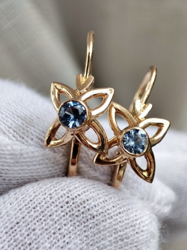 Cercei Aur 14K Ungaria Cu Topaz Albastru +